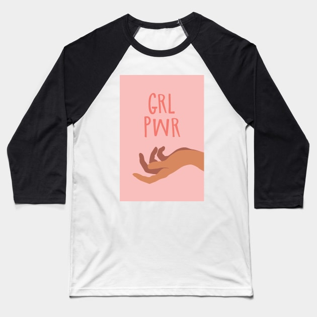 GRL PWR Girl Power Feminist Illustration Baseball T-Shirt by Inogitna Designs